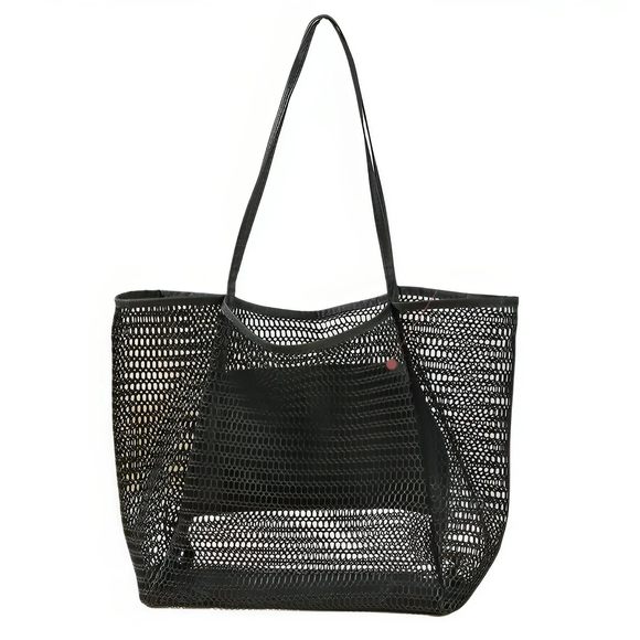 Јооасt Handbags - Beach Mesh Tote Bag Shoulder Handbag With Inner Pocket Black :)